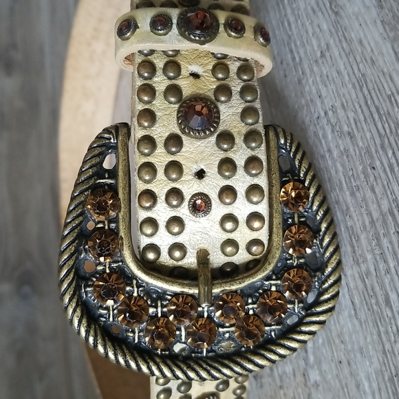 Leatherock Crystal Embellished Leather Belt Sz S32 - Picture 2 of 7